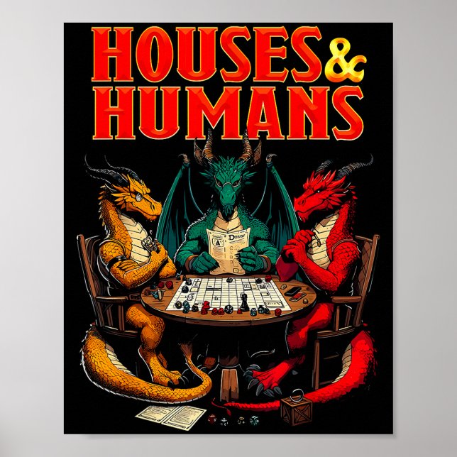 Poster Houses And Humans Funny Tabletop Rpg Dice Game Par (Devant)