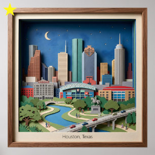 Poster Houston Texas Amérique Art en Papier en Couches Di