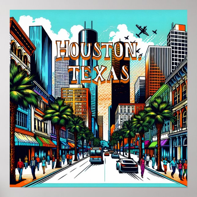 Poster Houston, Texas Downtown City View Art Abstrait (Devant)