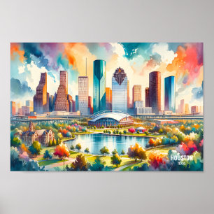 Poster Houston Texas USA Travel Places aquarelle