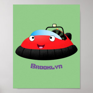 Poster Hovércraft de dessin animé rouge mignon heureux