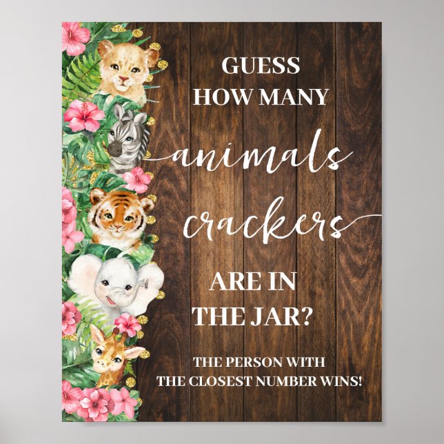 Poster How Many Animal Crackers Pink Safari Shower Game  (Devant)
