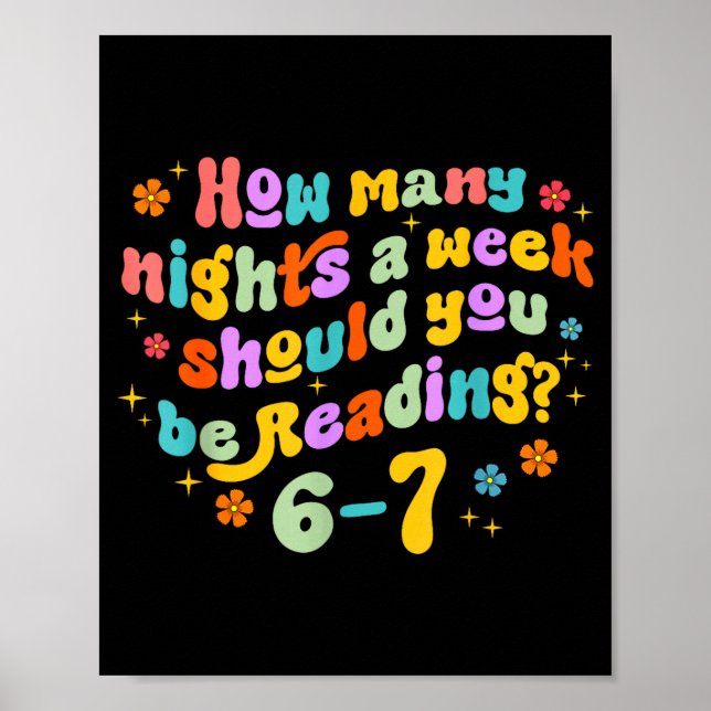 Poster How Many Nights Reading 67 Funny Meme Six Seven Te (Devant)