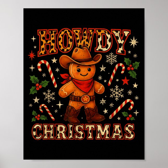 Poster Howdy Christmas Cowboy Gingerbread Design  (Devant)