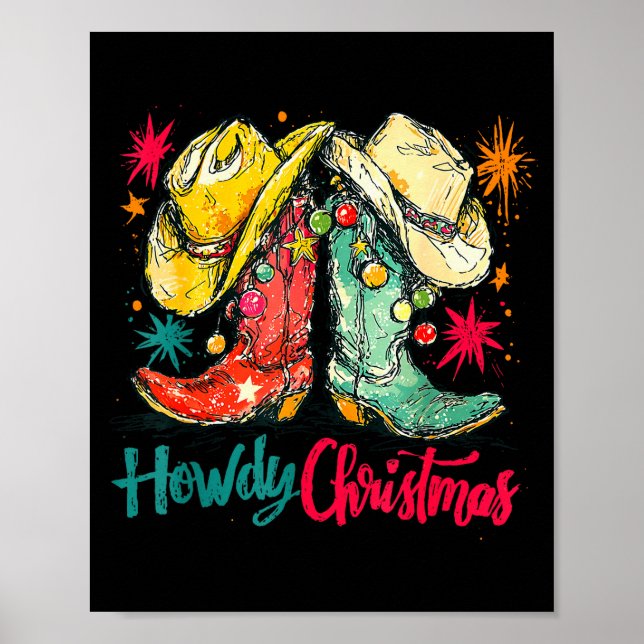 Poster Howdy Christmas Xmas Cowboy Boots Western Pajamas  (Devant)