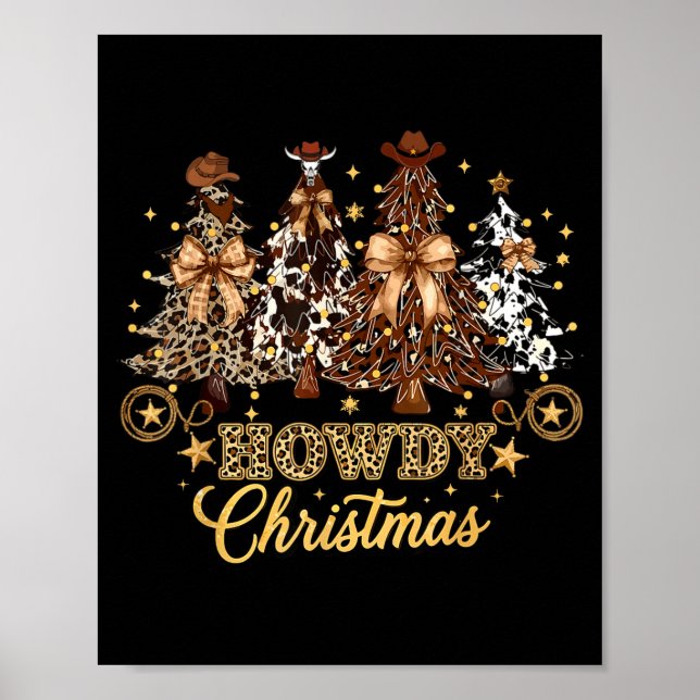 Poster Howdy Christmas Xmas Tree Cowboy Western Coquette  (Devant)
