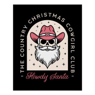 Poster Howdy Père Noël Country Cowgirl disco Noël