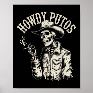 Poster Howdy Putos Cowboy Squelette Avec Cigarette Vintag
