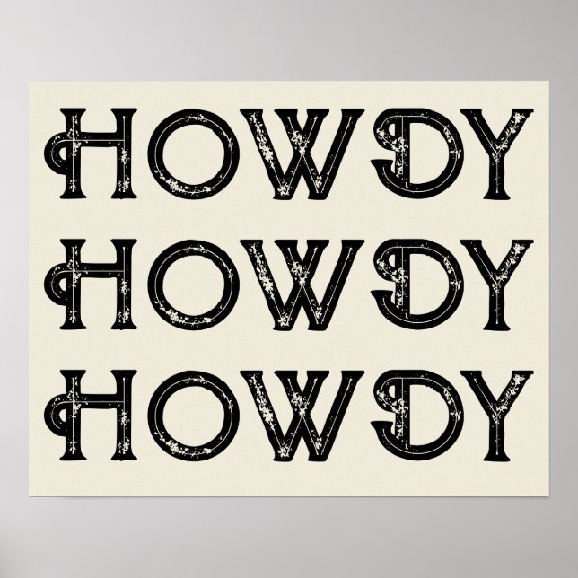 Poster Howdy Typographie Western Wall Ranch Cabine Accuei (Devant)