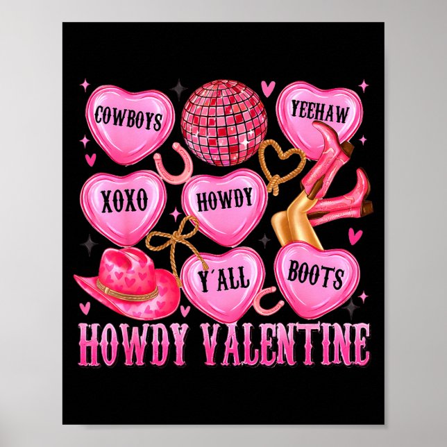 Poster Howdy Valentine Western Cowgirl Hearts Candy Women (Devant)