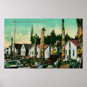 Poster Howkan, village de l'Alaska et totems indiens
