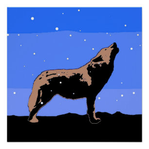 Poster Howling Wolf en hiver - Art faunique original