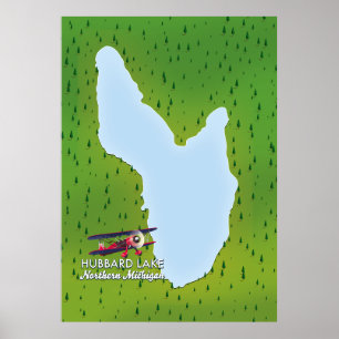 Poster Hubbard lake Northern Michigan lake map