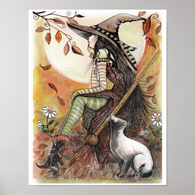 POSTER "hübsche Hexe und schwarze Katze" (Vorne)