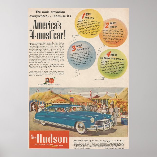 Poster Hudson Automobile Ad Circus Fair 1940 (Devant)