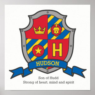 Poster Hudson nom de garçon signifiant bouclier héraldiqu