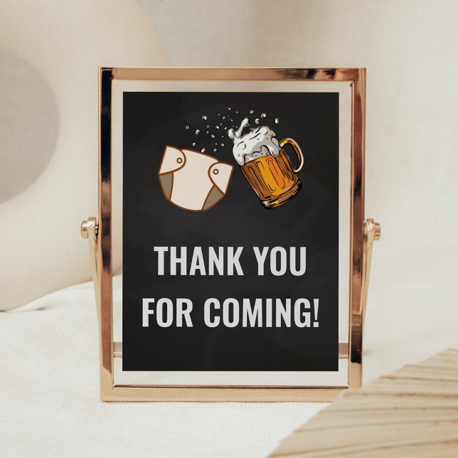 Poster Huggies et Merci de poussettes pour venir (Beer And Diaper Baby is Brewing Baby Shower
Thank you for Coming Sign)