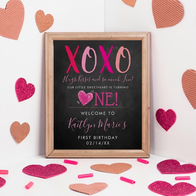 Poster Hugs & Kisses (XOXO) Valentine's Day 1st Birthday (Créateur téléchargé)