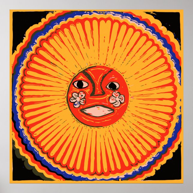 Poster Huichol Native American Art, le soleil (Devant)