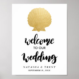 Poster Huile d'or Seashell Faux | Panneau Mariage Océan