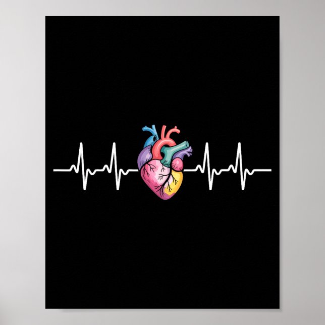 Poster Human Heartbeat Ecg Cardiology Anatomical Medical  (Devant)