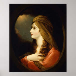 Poster Humeur Dame de Lumière Céleste Turban Rouge Art