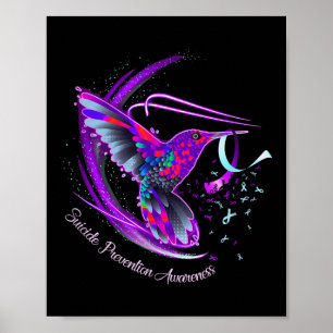 Poster Hummingbird Purple Blue Ribbon Prévention du suici