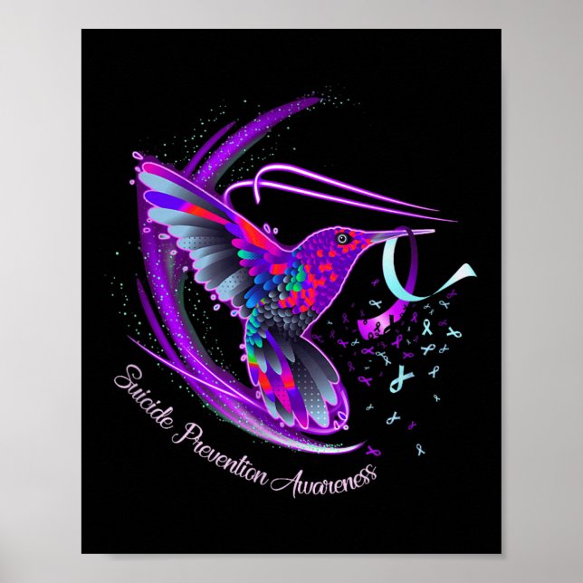 Poster Hummingbird Purple Blue Ribbon Prévention du suici (Devant)