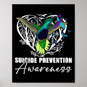 Poster Hummingbird Turquoise Purple Ribbon Prévention du