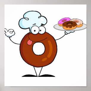 Poster humoriste donut chef personnage de dessin animé