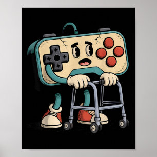 Poster Humoristique Rétro Ancien Joueur de Jeux Vidéo 80s