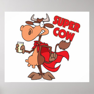 Poster humoristique super vache personnage de dessin anim
