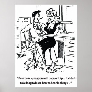 Poster Humour au bureau, homme et jolie femme