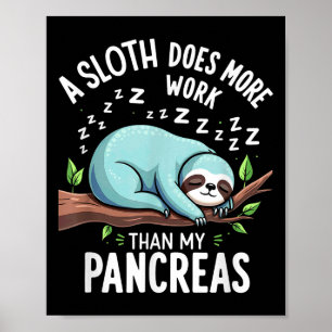 Poster Humour T1D T2d A Sloth Fait Plus De Travail Que Mo