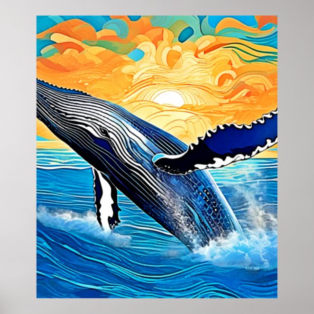 Poster Humpback Sunset Leap Art (Devant)