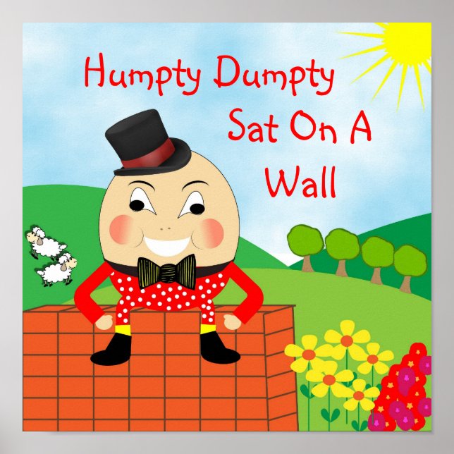 Poster Humpty Doux Siège Sur Un Ryme De Pépinière Mur (Devant)