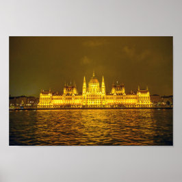 Poster Hungarian Parliament, Budapest, Hungary at Night