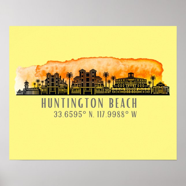 Poster Huntington Beach City Silhouette (Devant)
