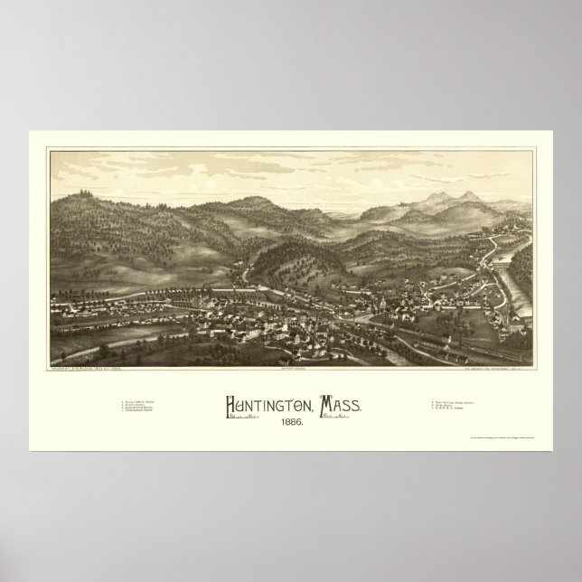 Poster Huntington, MA Carte panoramique - 1886 (Devant)