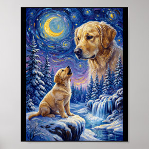 Poster Hurlement à la lune mème animal chien doré