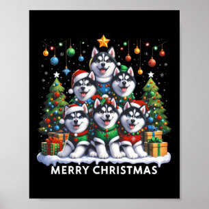 Poster Husky Chien Noël Arbre Joyeux Noël Correspondance