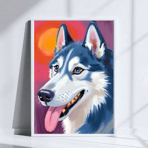 Poster Husky sibérien Peinture aquarelle portrait de ch