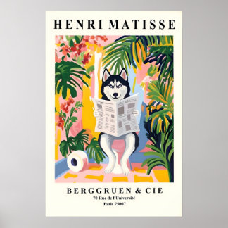 Poster Husky sibérien sur toilettes Art - Style Matisse