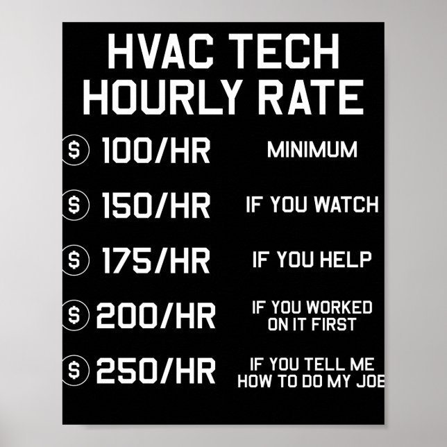 Poster HVAC Tech Taux horaire T chemise (Devant)