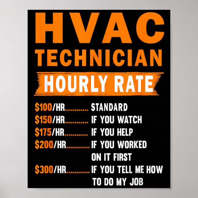 Poster Hvac Technician Hourly Rate Funny Hvac Mechanic Sa (Devant)