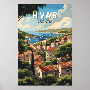 Poster Hvar Croatia Travel Art Vintage