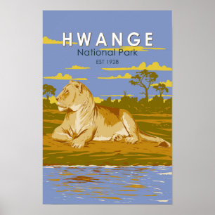 Poster Hwange National Park Zimbabwe Travel Art Vintage