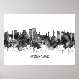 Poster Hyderabad Telangana Skyline BW