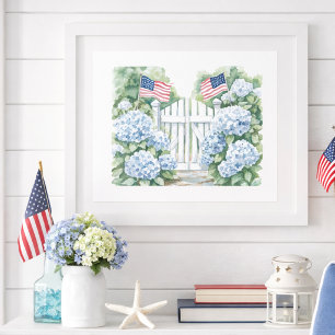Poster Hydrangea Bleu Jardin Côté Américain