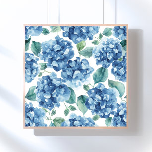 Poster Hydrangea Blues Fleurs de Motif de Fleurs à l'Aq